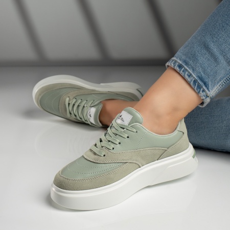 Pantofi casual dama cu talpa groasa verzi din Piele naturala MOD10281, 2, modlet.ro