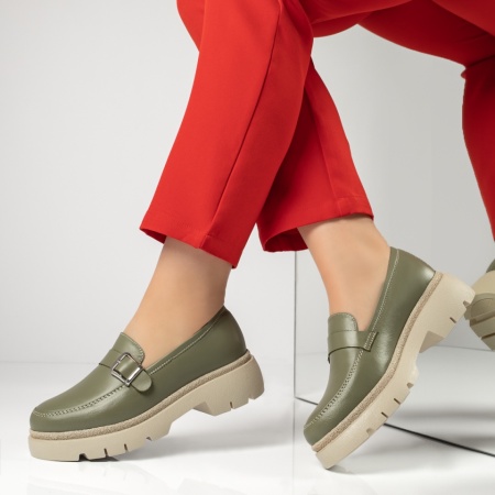 Pantofi casual dama, Pantofi casual dama cu talpa groasa verzi din Piele naturala MOD13416, modlet.ro