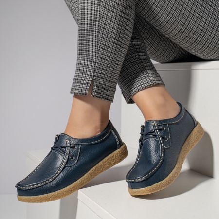 Pantofi casual dama cu talpa joasa albastri din Piele naturala MOD03850, 2, modlet.ro