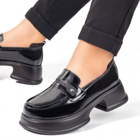 Reduceri incaltaminte dama, Pantofi casual dama negri cu aspect lucios din Piele naturala ZEF09881 - zeforia.ro
