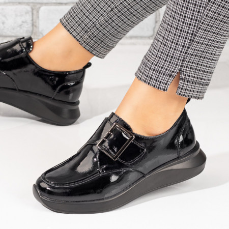 Pantofi casual dama, Pantofi casual dama negri cu aspect lucios din Piele naturala ZEF10348 - zeforia.ro