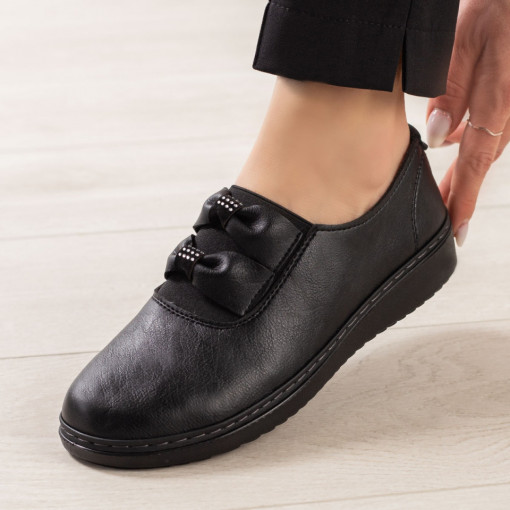 Oferta zilei, Pantofi casual dama negri din piele ecologica cu funda ZEF02956 - zeforia.ro