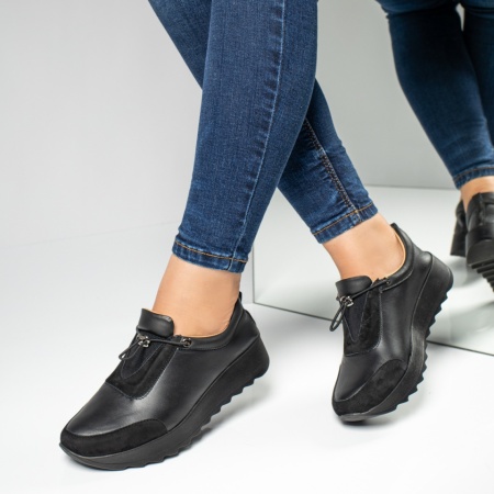 Pantofi casual dama, Pantofi casual dama negri suede din Piele naturala MOD03626, modlet.ro