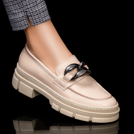 Pantofi dama, Pantofi casual dama nude din Piele naturala cu aplicatii metalice ZEF07051 - zeforia.ro