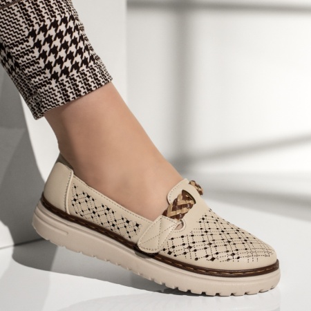 Pantofi casual dama perforati cu scai bej MOD13263, 3, modlet.ro