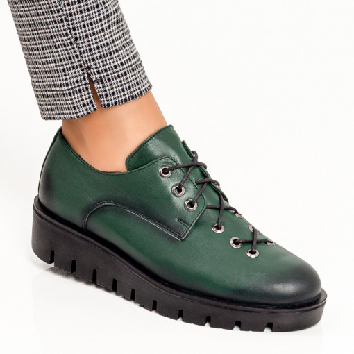 Pantofi casual dama verzi din Piele cu talpa groasa MDL00319