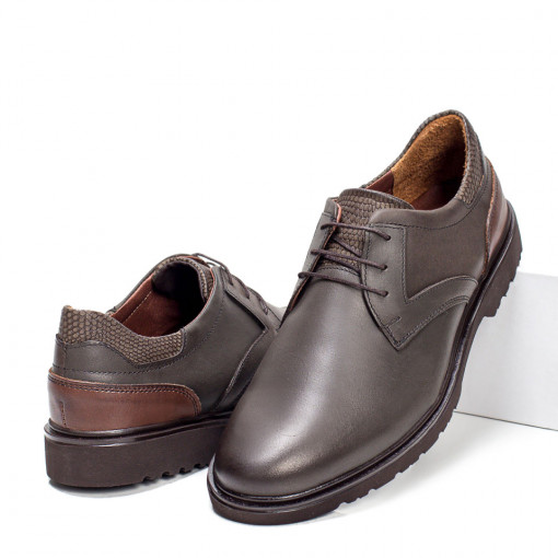 Pantofi casual barbati, Pantofi casual maro inchis barbati din Piele cu siret ZEF06419 - zeforia.ro