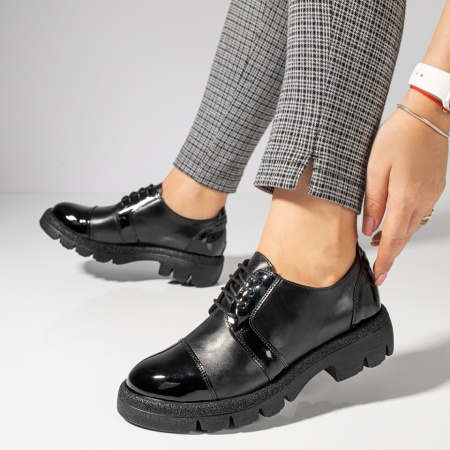 Pantofi casual dama, Pantofi casual negri cu siret din Piele naturala MOD11887, modlet.ro