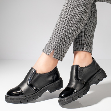 Plateste Jumatate!, Pantofi casual negri din Piele naturala cu elastic MOD11887, modlet.ro