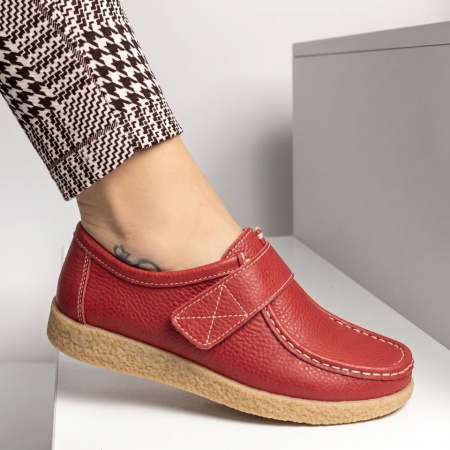 Pantofi casual rosii dama cu talpa joasa din Piele naturala MOD06086, 3, modlet.ro