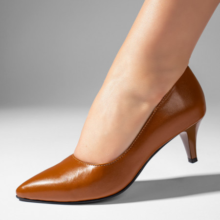 Pantofi dama, Pantofi cu toc dama maro din Piele naturala MOD11004, modlet.ro