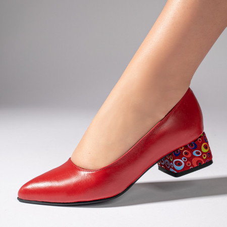 Incaltaminte dama, Pantofi cu toc dama rosii din Piele naturala ZEF11001 - zeforia.ro