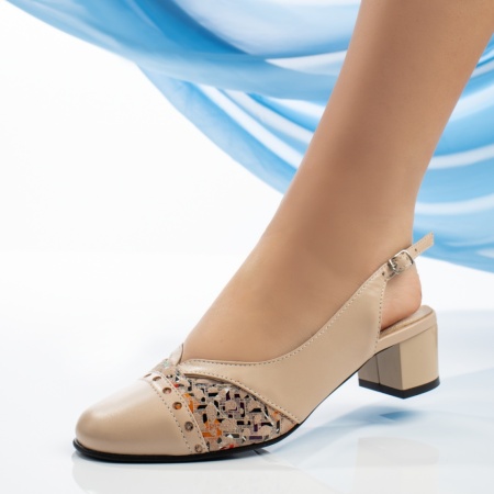 Pantofi dama, Pantofi cu toc dama si imprimeu bej din Piele naturala MOD13287, modlet.ro