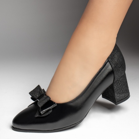 Pantofi cu toc dama si imprimeu negri din Piele naturala ZEF13474