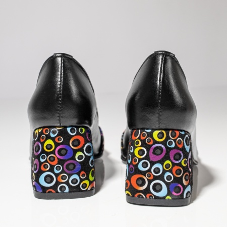 Pantofi cu toc gros dama cu print negri din Piele naturala MOD12050, 4, modlet.ro