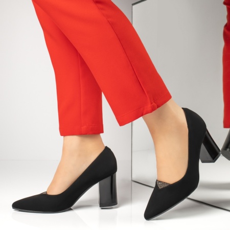 Pantofi dama, Pantofi cu toc gros dama negru suede MOD13361, modlet.ro