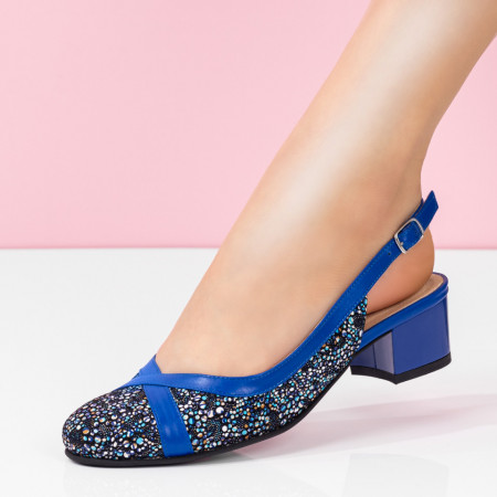 Pantofi cu toc mic dama, Pantofi cu toc mic dama albastri din Piele naturala ZEF08080 - zeforia.ro