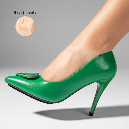 Pantofi dama, Pantofi cu toc subtire verzi cu aplicatii dama MOD10959, modlet.ro