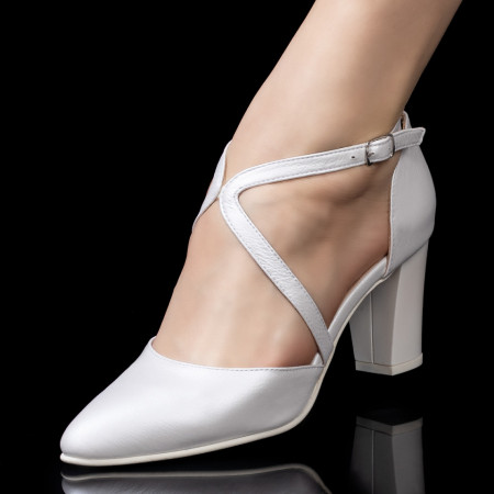 Pantofi dama albi cu toc si barete din Piele naturala MOD08081, 4, modlet.ro