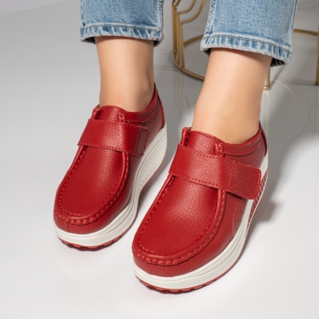 Pantofi dama casual cu platforma rosii din Piele naturala MOD03866, 3, modlet.ro