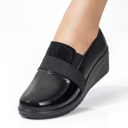 Pantofi casual cu platforma, Pantofi dama casual cu platforma si insertie de material elastic negri ZEF08175 - zeforia.ro