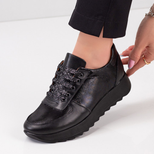 Pantofi dama casual negri din Piele naturala MOD03968
