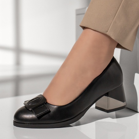 Pantofi dama, Pantofi dama cu accesoriu decorativ negri MOD13214, modlet.ro