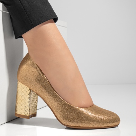 Pantofi dama cu toc auriu inchis MOD02830, 3, modlet.ro