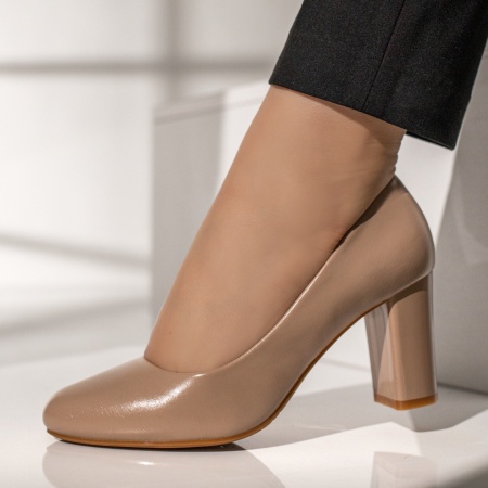 Pantofi dama cu toc gros bej MOD12111, 2, modlet.ro