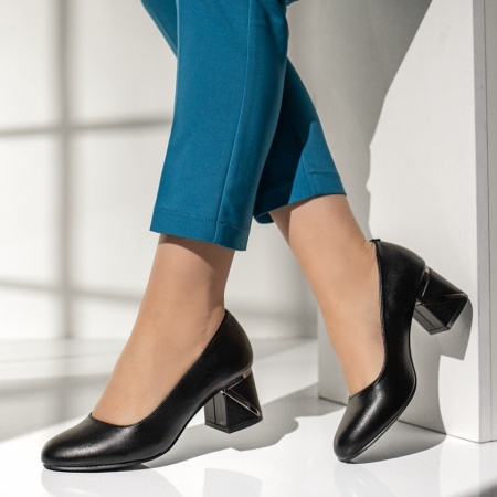 Pantofi dama cu toc gros negri ANA11, 2, modlet.ro