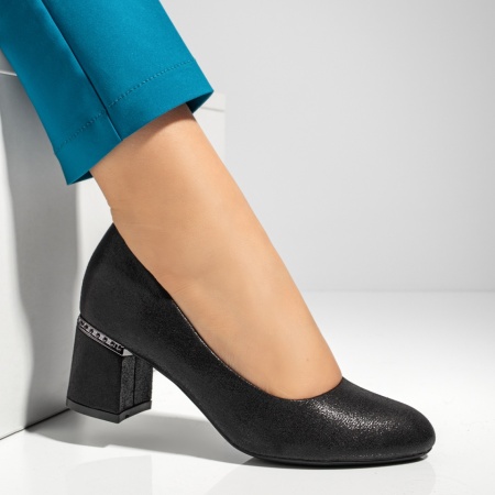 REDUCERI INCALTAMINTE, Pantofi dama cu toc gros negri MOD05773, modlet.ro