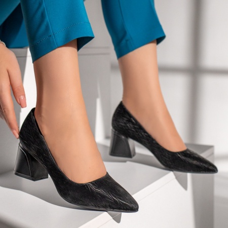 Pantofi dama cu toc gros negri MOD12125, 4, modlet.ro