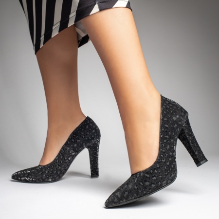 Pantofi dama cu toc gros negri suede din Piele naturala MOD12739, 4, modlet.ro