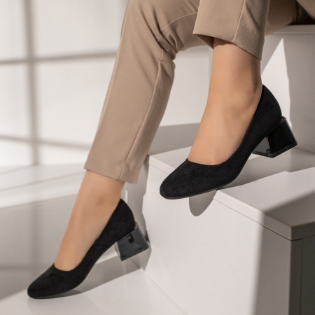 Pantofi dama cu toc gros negru suede MOD12113, 4, modlet.ro