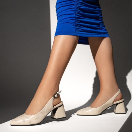 Pantofi dama cu toc gros si bareta bej deschis MOD11652, 3, modlet.ro