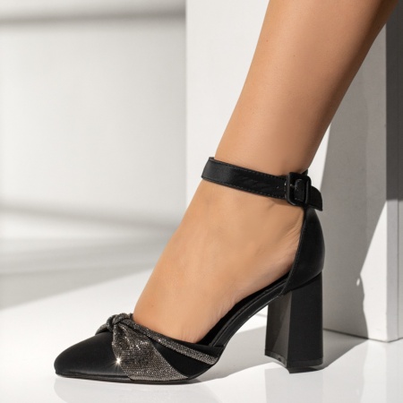 Pantofi dama cu toc gros si bareta negre MOD13926, 2, modlet.ro