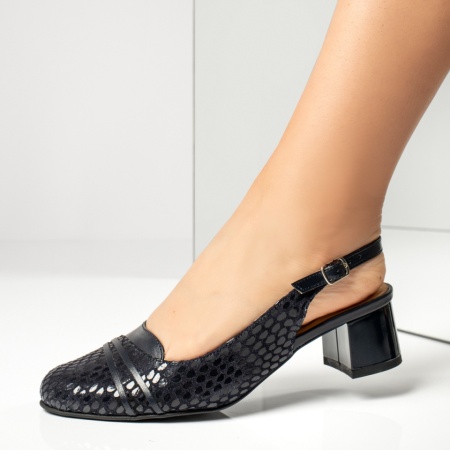 Pantofi dama cu toc gros si print albastri din Piele naturala MOD13654, 2, modlet.ro