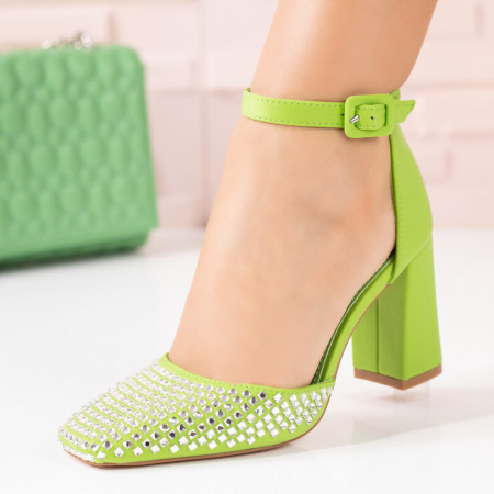 Pantofi dama cu toc gros verzi si strasuri aplicate MOD08817, 3, modlet.ro