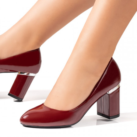Pantofi dama, Pantofi dama cu toc gros visinii luciosi MOD09698, modlet.ro