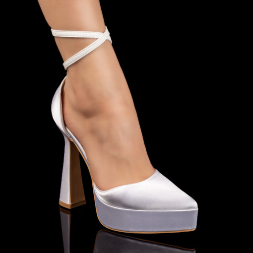 Pantofi dama cu toc inalt si platforma albi MOD07810