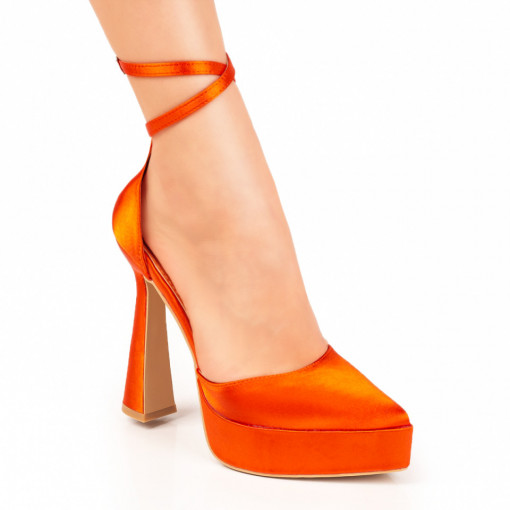 Pantofi cu toc si platforma dama, Pantofi dama cu toc inalt si platforma portocalii ZEF07810 - zeforia.ro