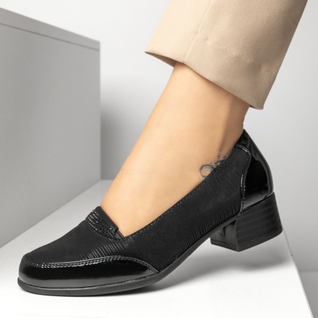 Pantofi dama, Pantofi dama cu toc mic negri MOD13260, modlet.ro