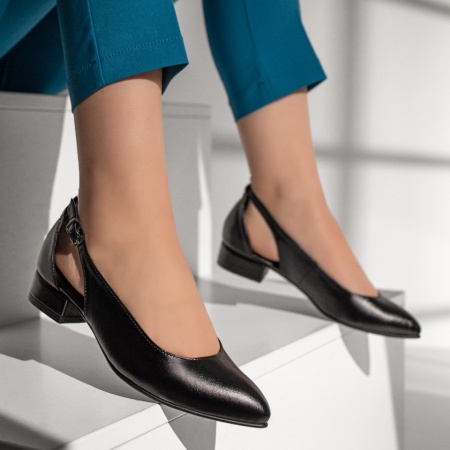 Pantofi dama cu toc mic si bareta negri din Piele naturala MOD13077, 3, modlet.ro