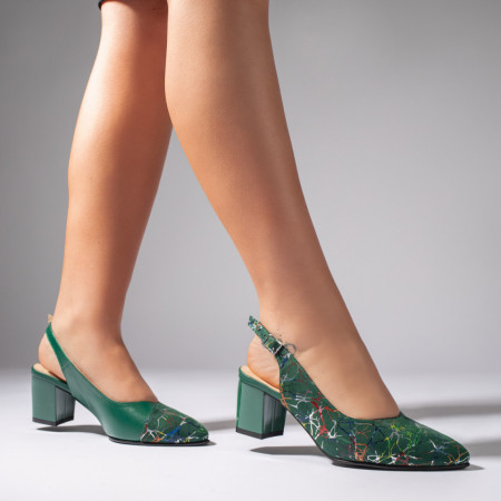 Pantofi cu toc, Pantofi dama cu toc si bareta verde suede din Piele naturala ZEF07639 - zeforia.ro