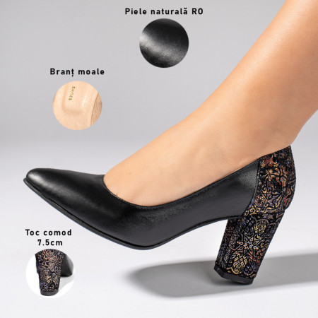 Pantofi cu toc, Pantofi dama negri cu model din Piele naturala ZEF06142 - zeforia.ro
