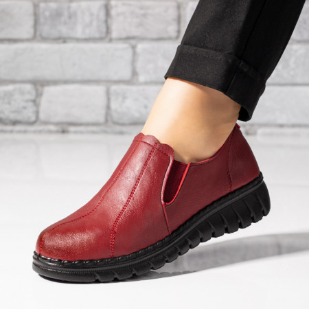Pantofi dama rosii casual cu insertii de material elastic MDL05767