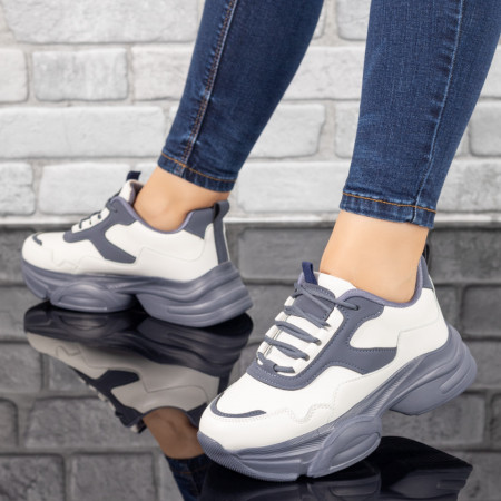 Pantofi dama sport cu talpa groasa albi cu gri MOD10027, 3, modlet.ro