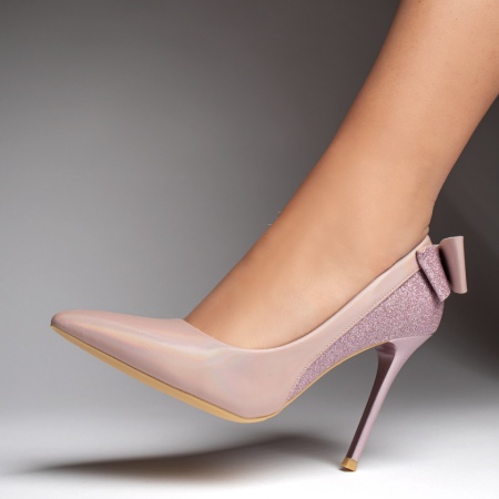 Pantofi Stiletto, Pantofi dama Stiletto cu toc subtire si funda roz glitter MOD06158, modlet.ro