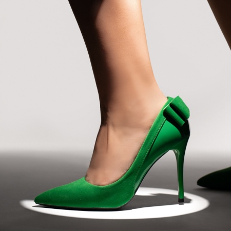 Pantofi dama Stiletto cu toc subtire si funda verzi suede MOD06158