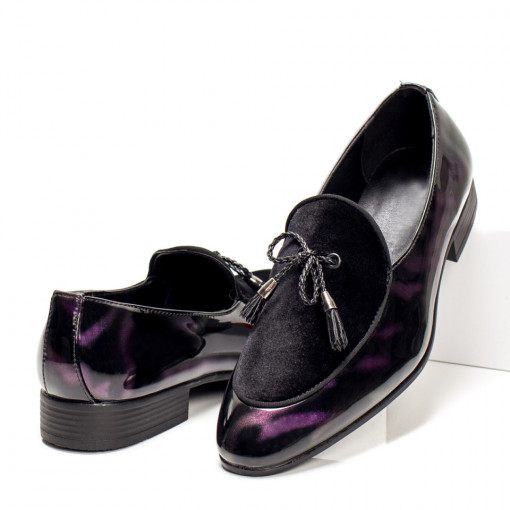 Plateste Jumatate!, Pantofi eleganti barbati cu aspect lucios mov MOD05397, modlet.ro